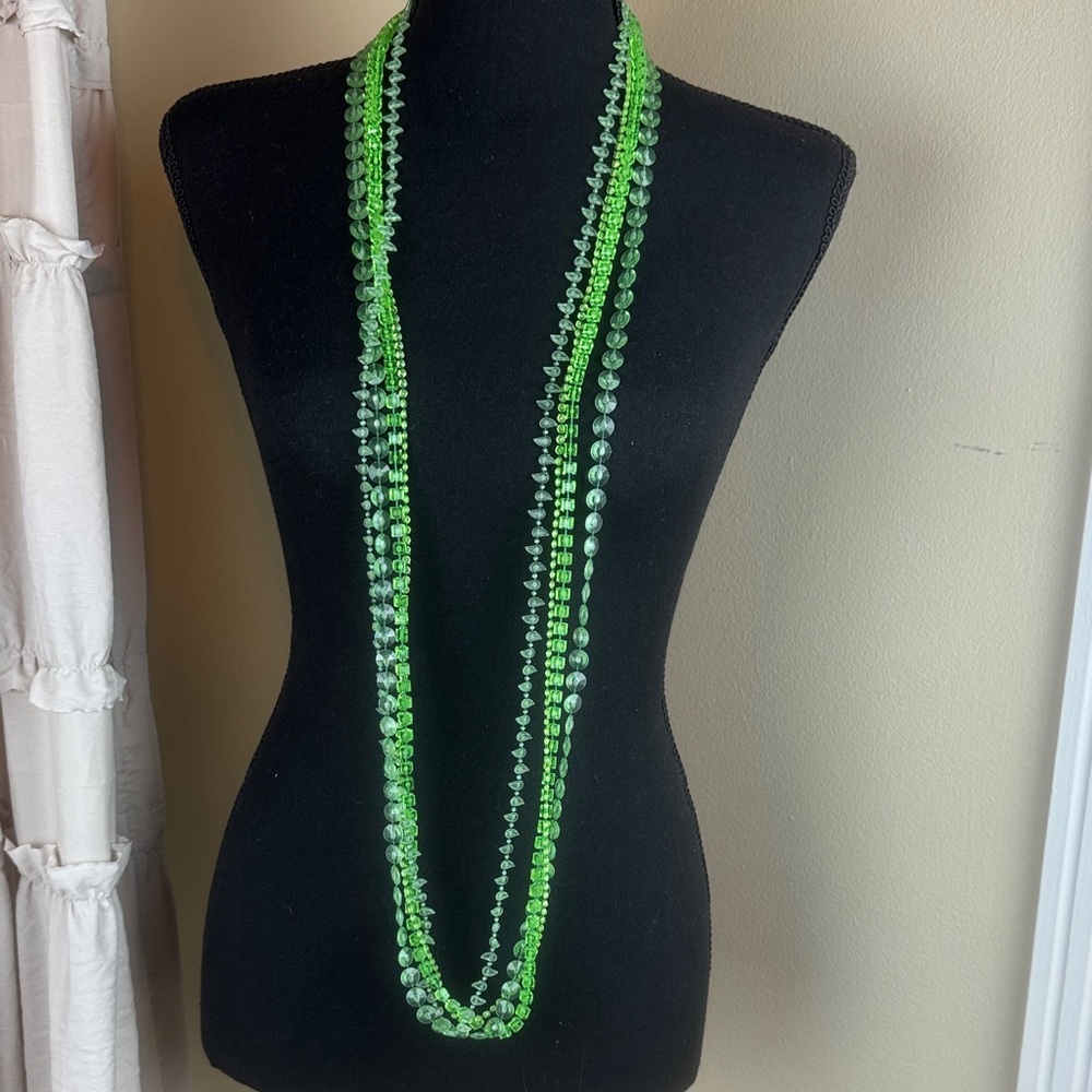 Vintage Statement Multi-Strand Lime Green Beaded Necklace 48 inches in length